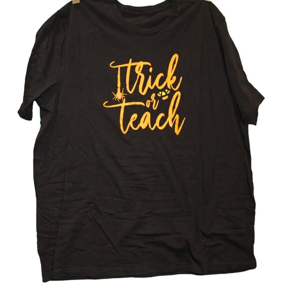 Trick Or Teach Halloween Shirt For Teachers Black & Orange Cotton 2XL - Picture 1 of 5